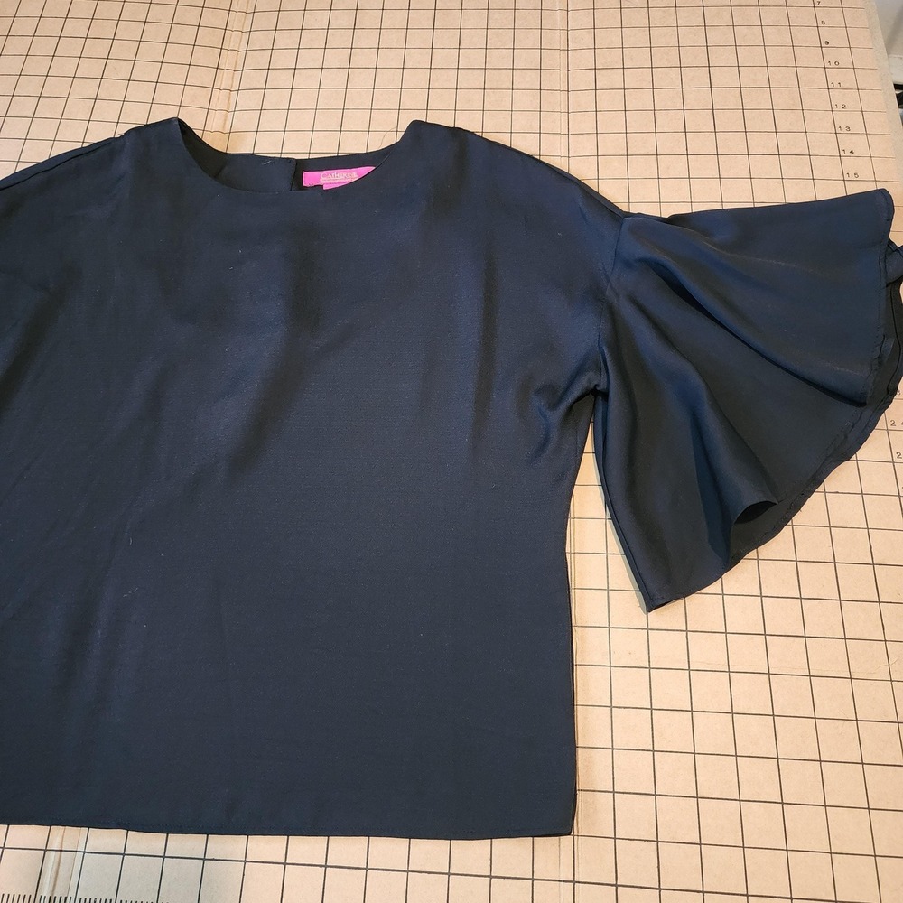 Catherine Malandrino Black Bell Sleeve Blouse Top Small Business Casual Solid